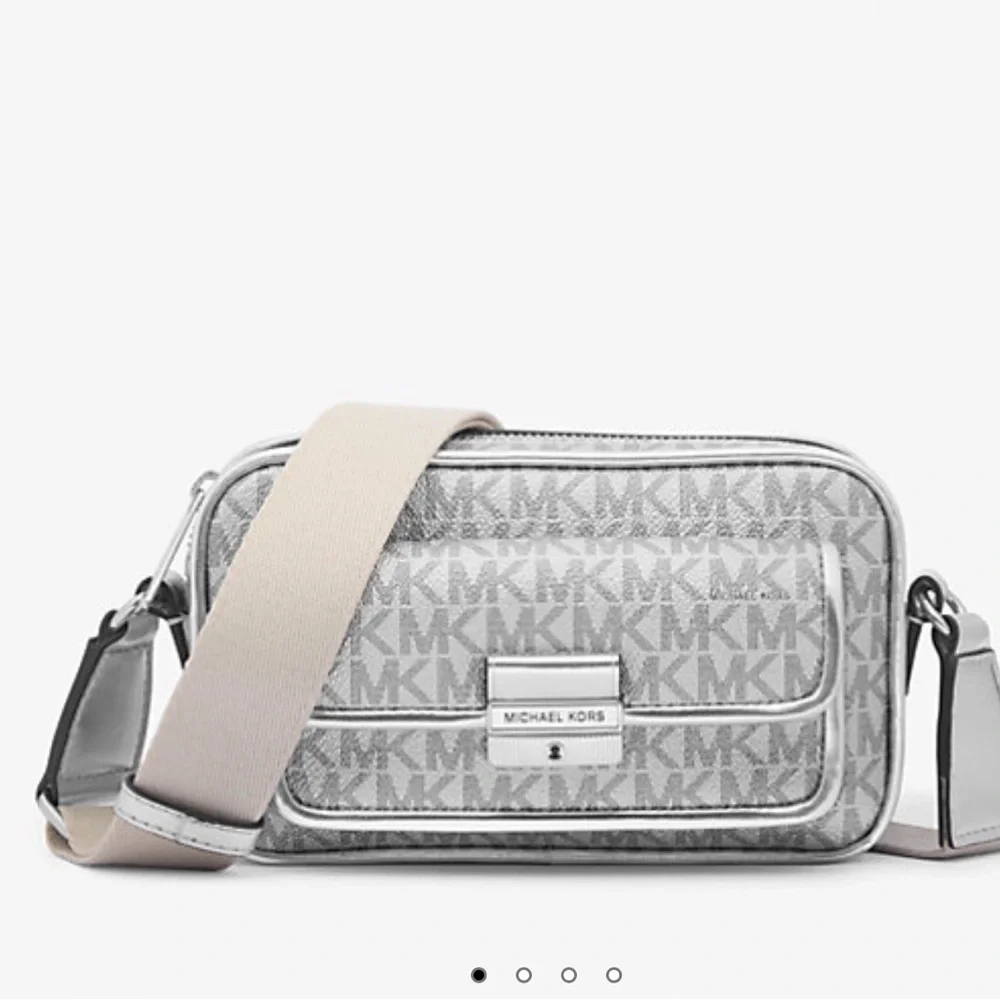 Michael Kors Bradshaw Extra-Small Metallic Signature Logo Camera Crossbody Silv